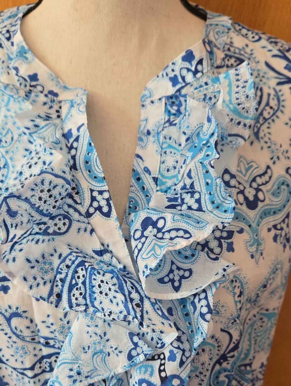 Chaps Blue and White Paisley Cotton Top - Picture 2 of 5